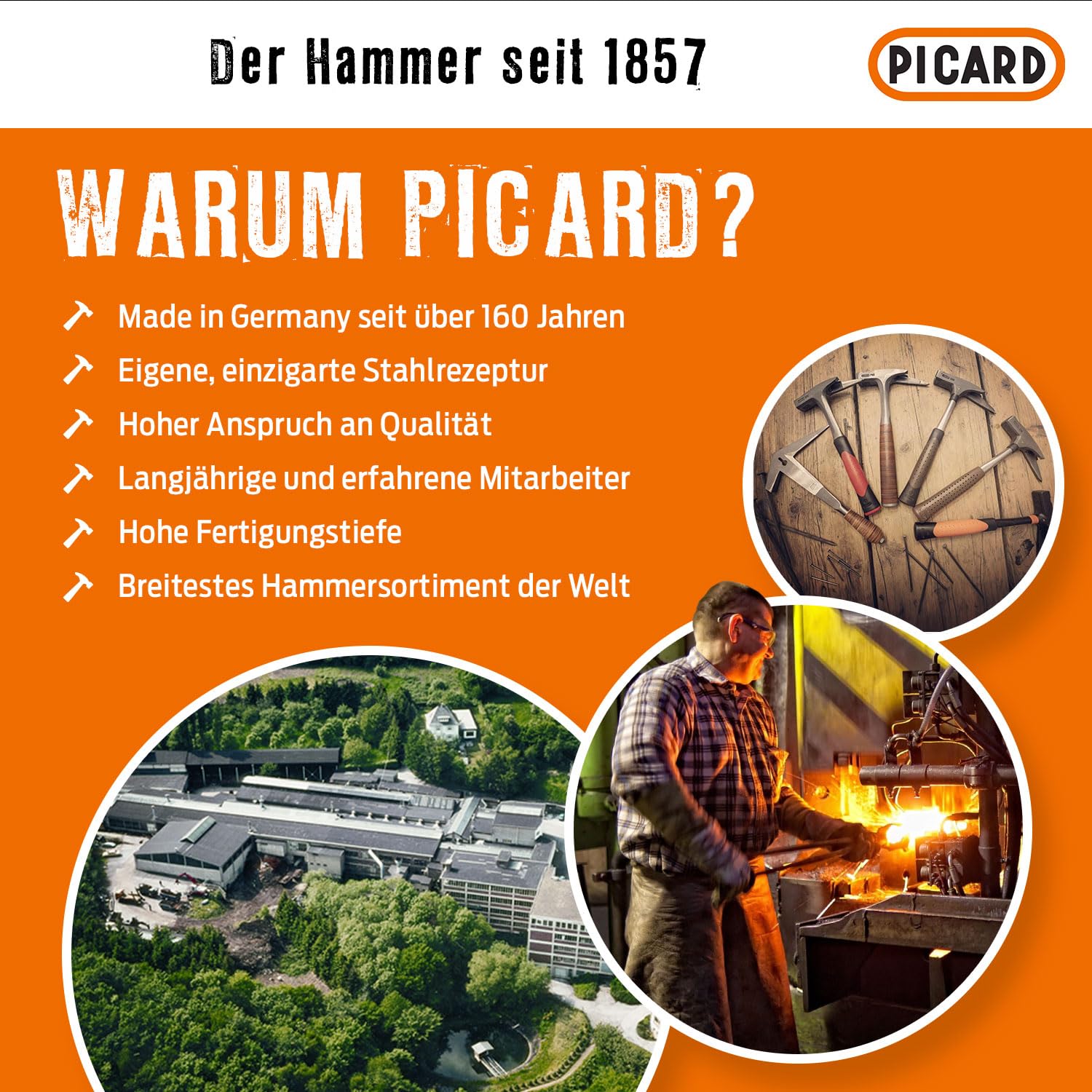 Picard Schlosserhammer mit Fiberglaskern 800g DIN 1041