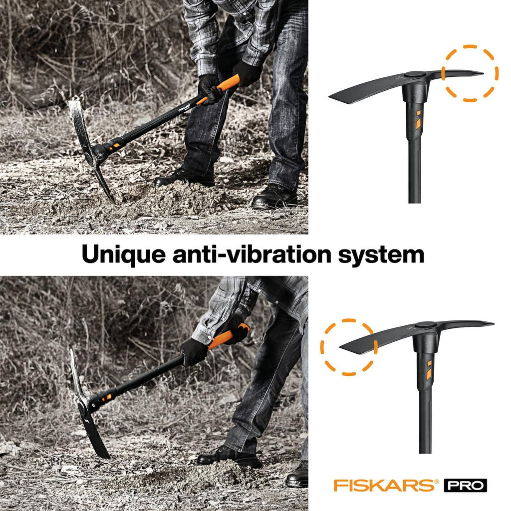 Fiskars Kreuzhacke IsoCore L für grobe Arbeiten auf harten, steinigen Böden, Länge: 91 cm, Gewicht: 3,4 kg, Schwarz/Orange, 1020166