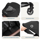 Maxi-Cosi Eva3 Kinderwagen, 0–4 Jahre, 0–22 kg, Baby Kinderwagen, Leicht und kompakt, Flache Liegeposition, 3 Liegepositionen, Automatisch mit 1 Hand klappbar, Tragegurt, Essential Black Champagne