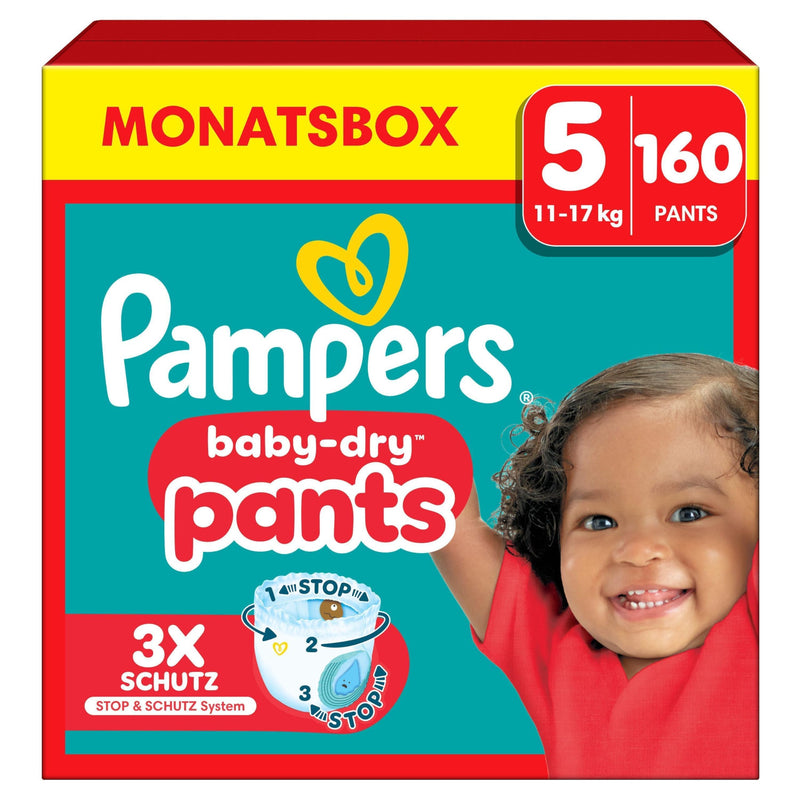 Pampers Baby-Dry Pants Größe 5, 160 Windeln, 11kg-17kg, 360° Passform hilft, Auslaufen zu verhindern