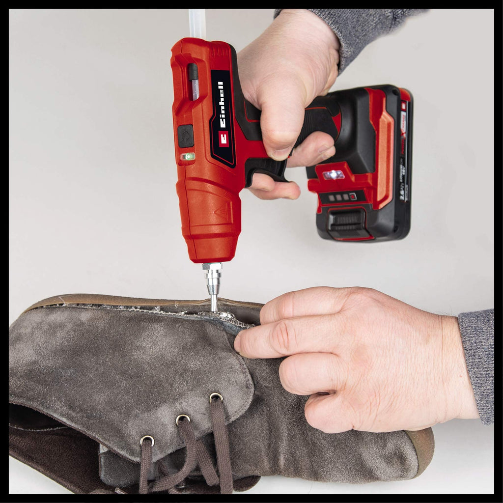 Einhell Akku-Heißklebepistole TE-CG 18 Li - Solo Power X-Change (Lithium-Ionen, in 120 Sekunden einsatzbereit, inkl. 5 Klebestifte + Flachklebedüse, ohne Akku und Ladegerät)
