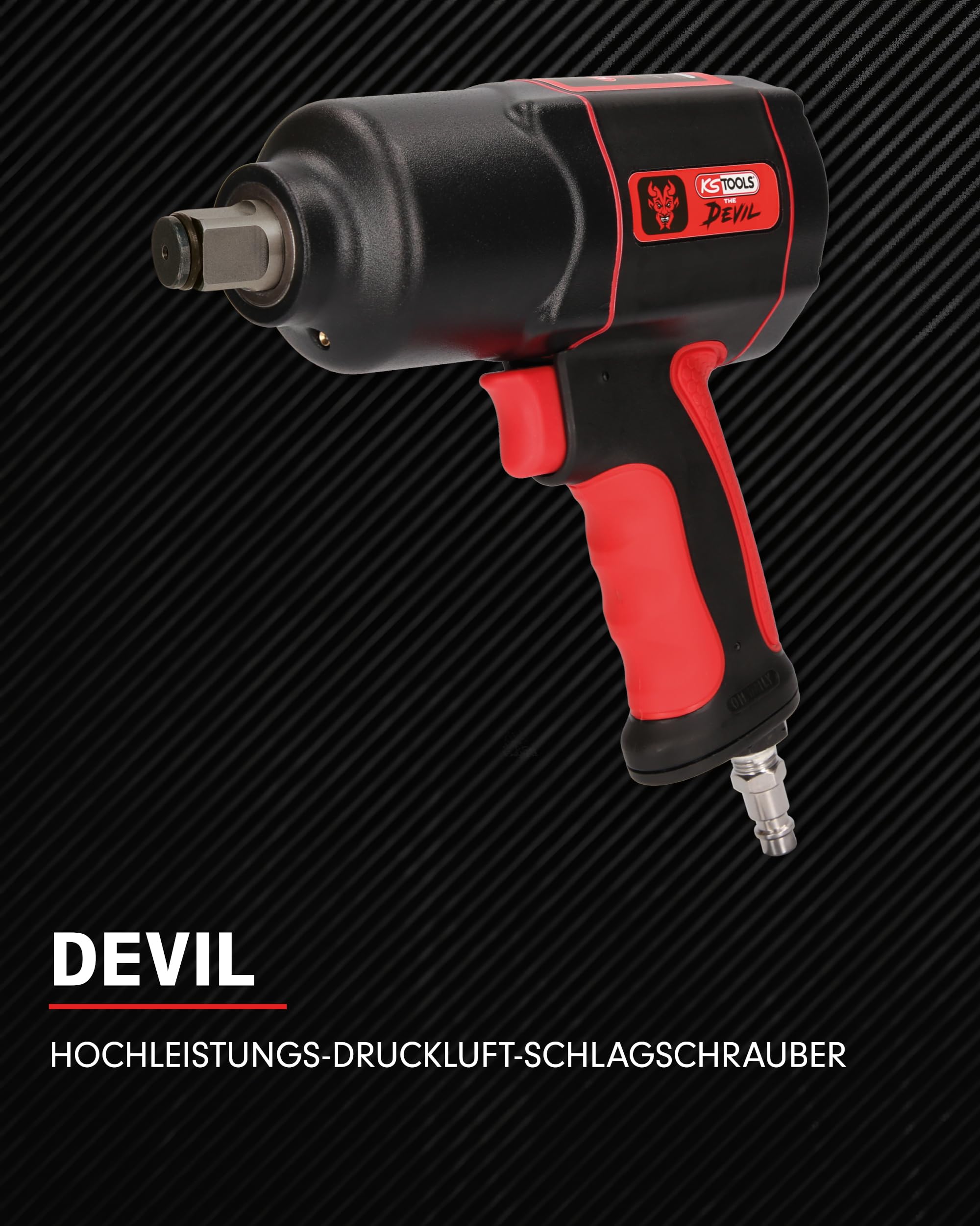 KS Tools Schlagschrauber Druckluft THE DEVIL 3/4" 515.3400 2000Nm I Druckluft Schlagschrauber in 3-Stufen einstellbar 1290, 1010, 660 Nm I Hochleistungs-Doppel-Hammer-Schlagwerk