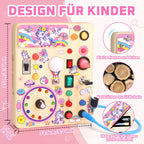 Unicorn Busy Board Montessori Spielzeug ab 1 jahr Activity Board Holzspielzeug Mit 10 Schaltern und 23 LED Lichtern Sensorik Spielzeug Motorikspielzeug für Babys und Kinder ab 1 2 3 4 Jahre Mädchen