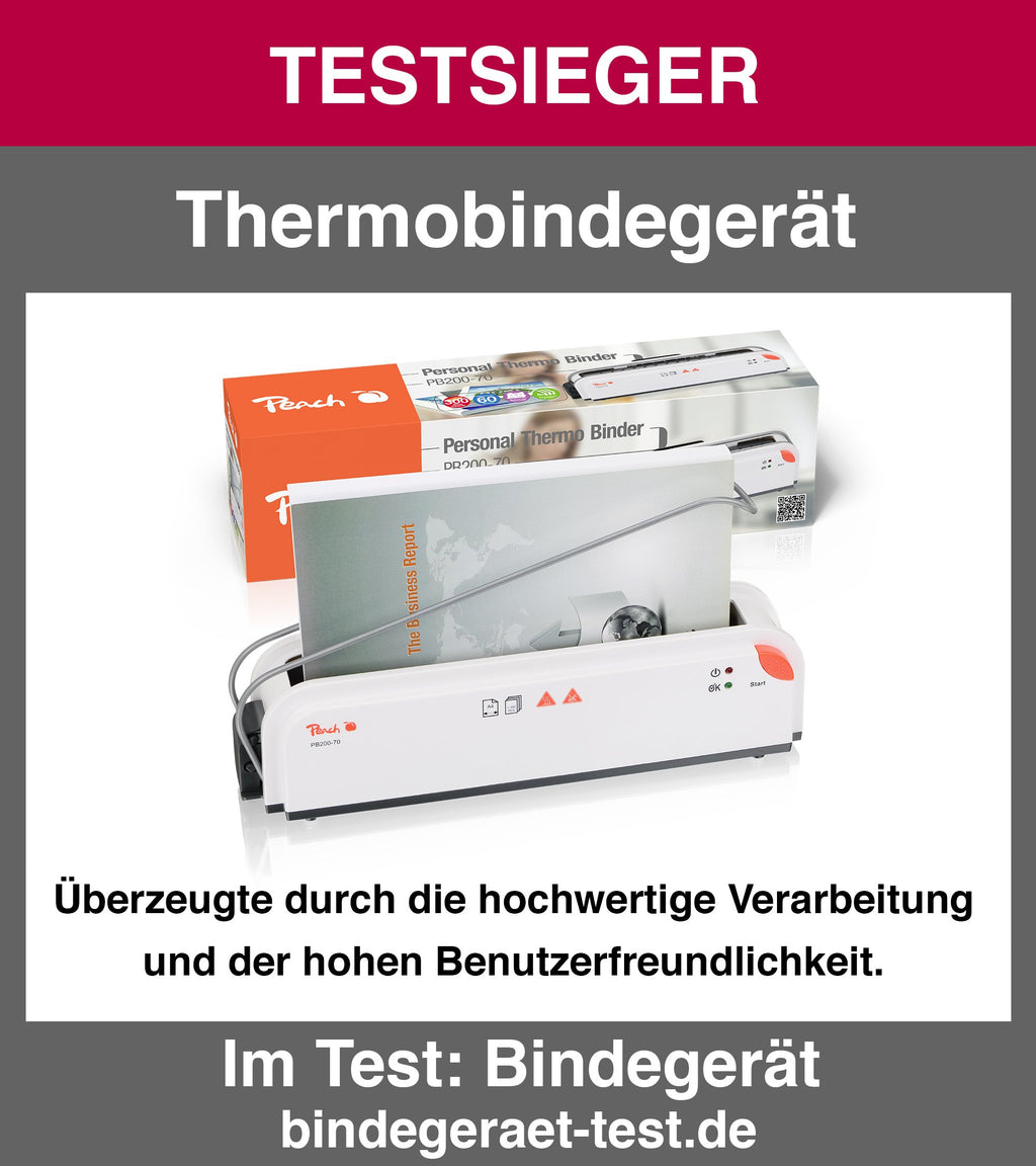 Peach Thermobindegerät A4 - schnell startklar - nur 1 min. Bindezeit - einfachstes und schnellstes Bindesystem - PB200-70A