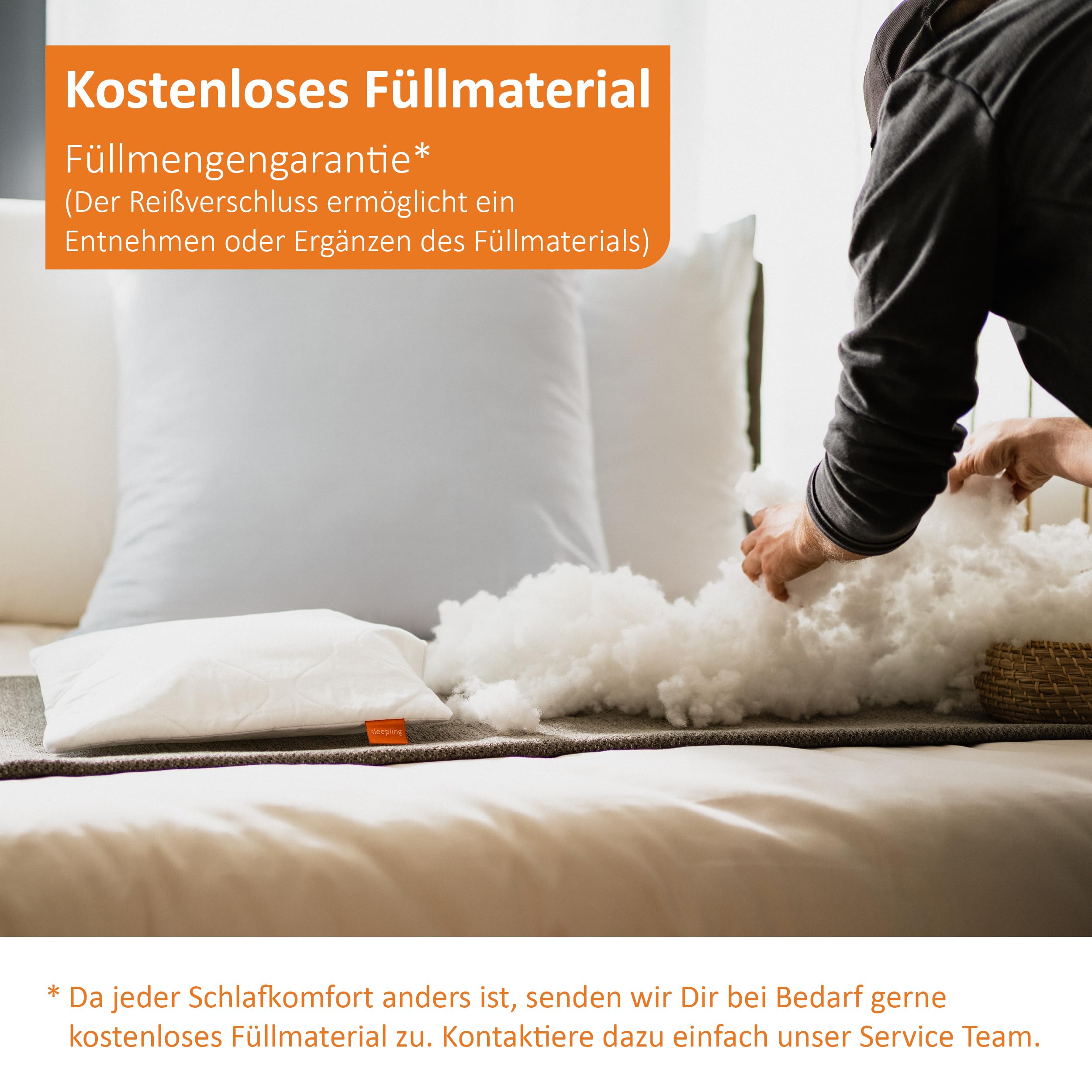 sleepling Seitenschläferkissen 40 x 145 cm, Body Pillow, langes Kissen mit Bezug aus 100 % Softer Mikrofaser, Schlafkissen Seitenschläfer, Füllmengengarantie, 60 Grad waschbar, Ökotex