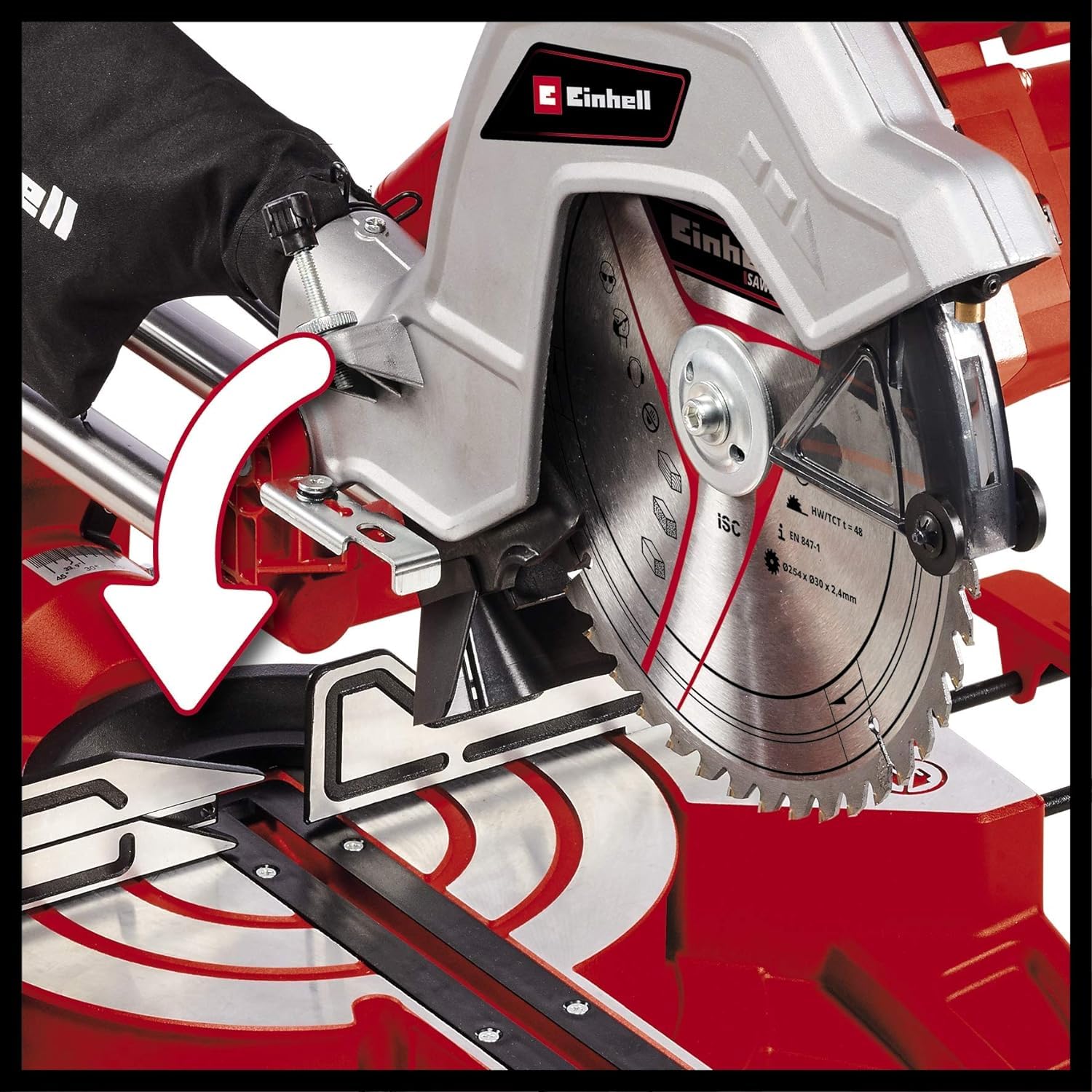 Einhell Zug-Kapp-Gehrungssäge TC-SM 254 (1900 W, max. 85 mm x 305 mm Schnitttiefe/-breite, Ø 254 mm Sägeblatt, neigbarer Sägekopf, Zugfunktion, Laser)