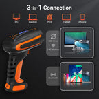 Tera Pro 3 in 1 Extreme Leistung Barcodescanner Kabellos 1D 2D QR Bluetooth Kabellos 2,4G & Kabelgebunden USB-C Industriell 1D Barcode Scanner 2500mAh Exzellente Fallfestigkeit mit Ständer 8100 Orange