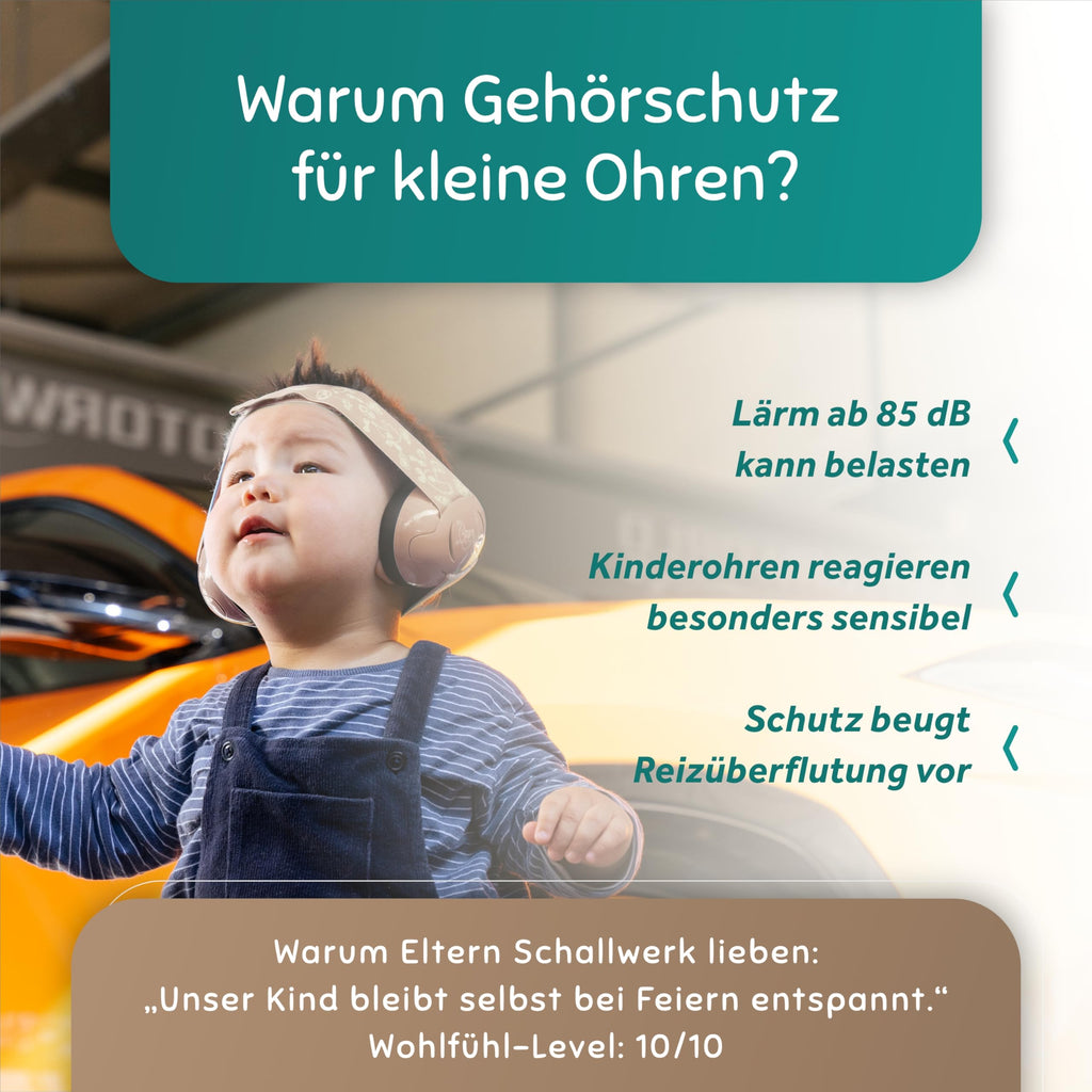 Schallwerk ® Mini+ (Coffee) - Ohrenschützer für Kleinkinder - Hochwertige Lärmschutz Kopfhörer Kinder - Gehörschutz Kinder, Gehörschutz Baby, Ohrenschützer Baby Kopfhörer Lärmschutz
