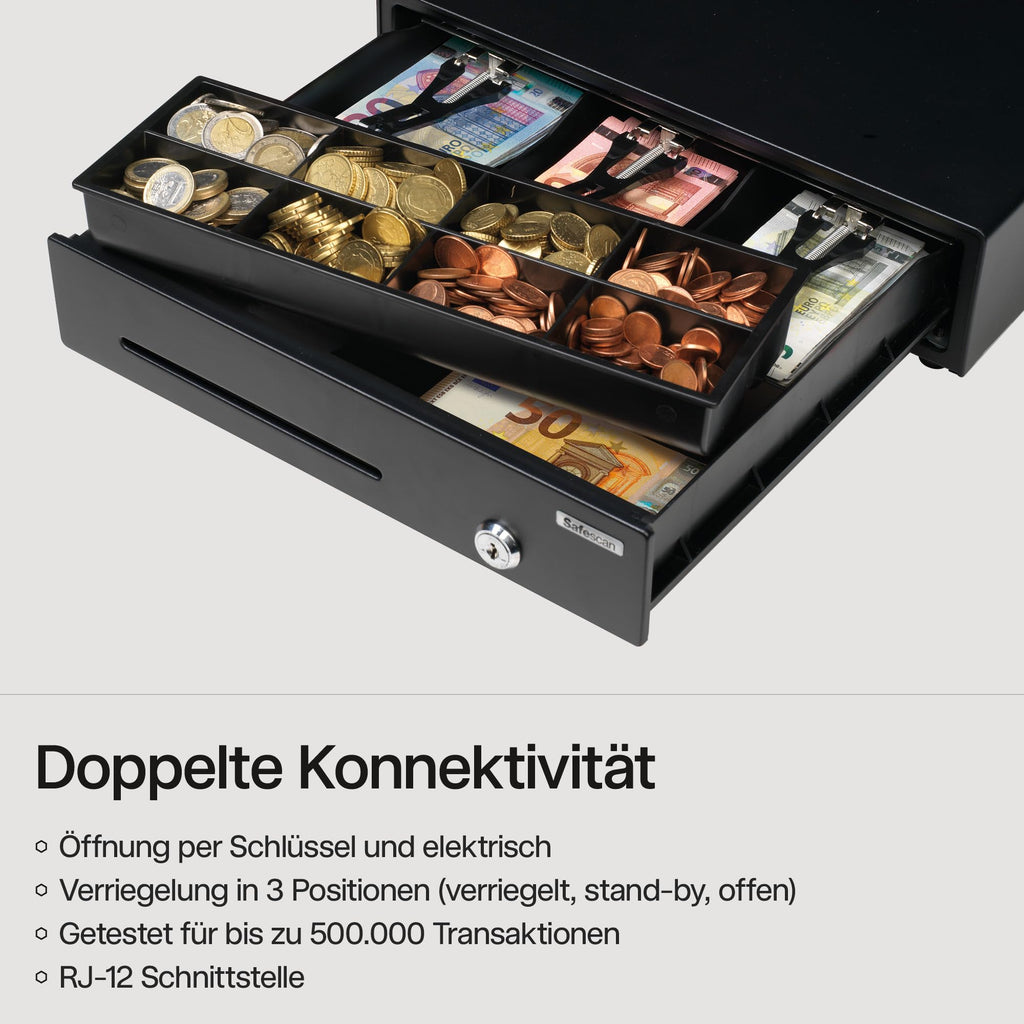 Safescan LD-3336 Light-Duty Kassenschublade mit 3 Fächern für Banknoten und 8 für Münzen - Kassenlade mit RJ-12 Anschluss (z.B. Registrierkasse) - Kompakte Kassenschublade von 33 x 36 x 10 cm