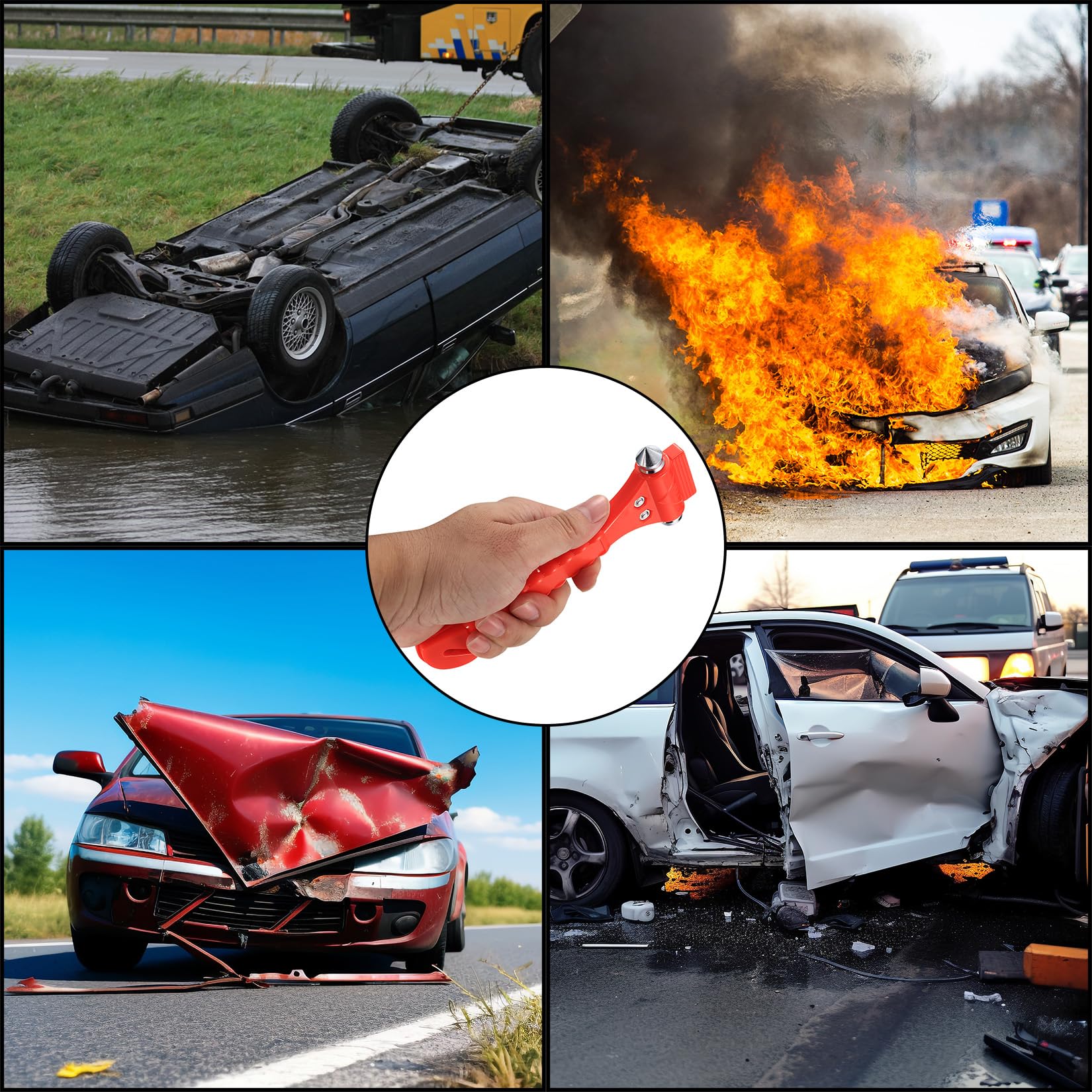 4 Stück Notfallhammer Auto mit Gurtschneider, 2 in 1 Gurtschneider Notfallhammer fürs Auto Nothammer mit Gurtmesser, Fensterbrecher und Auto Sicherheitshammer mit Gurtschneider für Auto, Bus, PKW