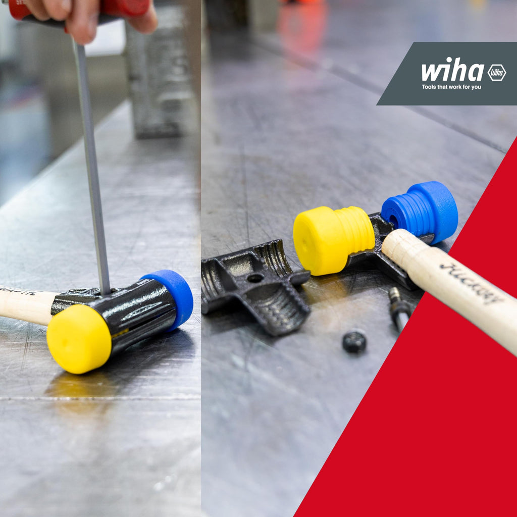 Wiha Schonhammer Safety I weich/mittelhart I Hickory-Holzstiel I Rund-Schlagkopf Ø 40 mm I Kunststoffhammer 325 mm I 620 g I Innenausbau, Montagearbeiten, Kfz-Reparatur & Maschinenbau (26654)