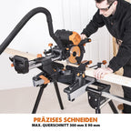 Evolution Doppelgehrungssäge Schiebe-Kapp- und Gehrungssäge R255SMS-DB+ | 2000 W, 300 mm Gleitfunktionalität, Schrägschnitt, Gehrungswinkeln | Ø 255 mm HM / TCT Sägeblatt für Multimaterialschnitt