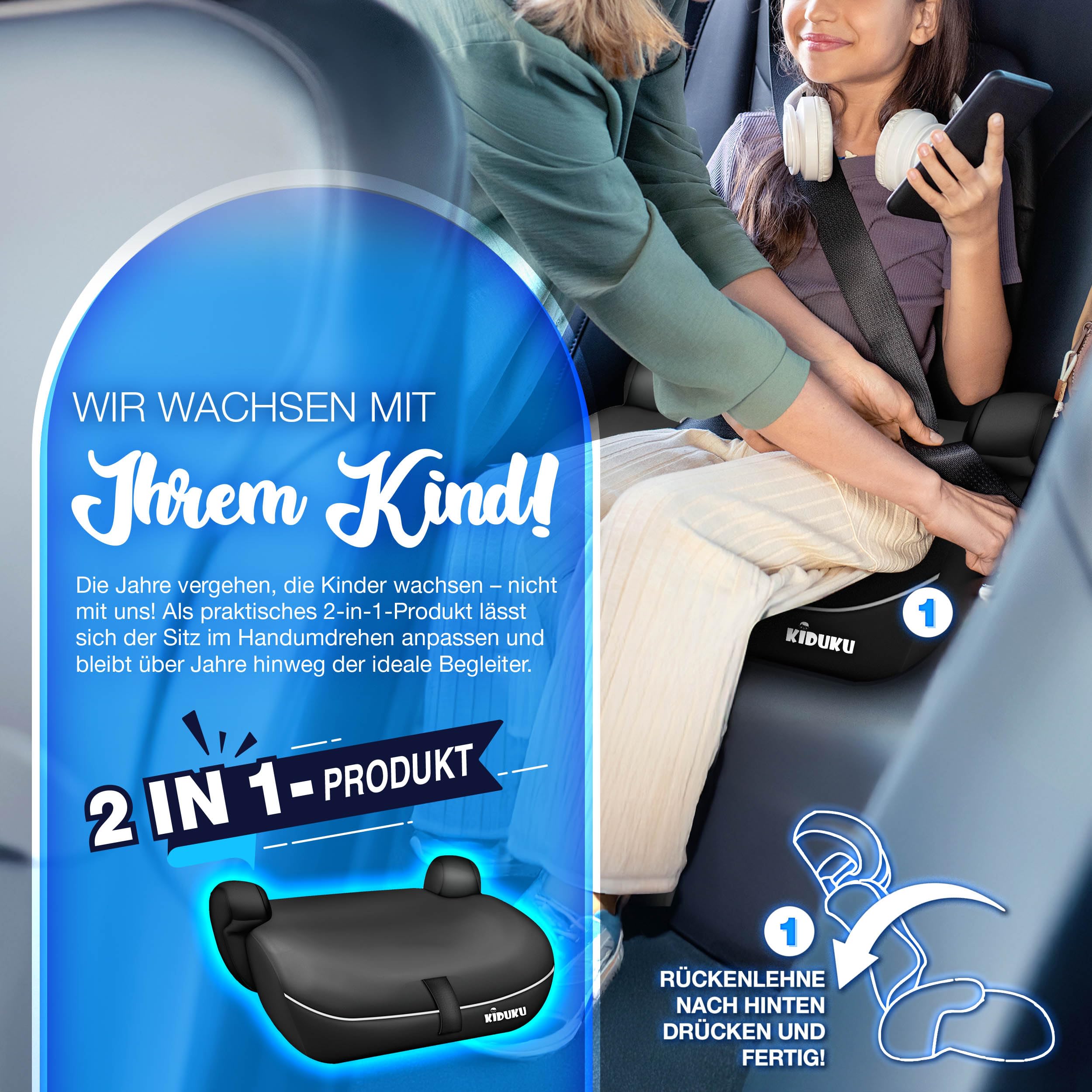 KIDUKU® Kindersitz 9-36 kg (1-12 Jahre) mit Kindersitzunterlage - Autositz ECE R129/03, Gruppe 1/2/3 Autokindersitz Kinderautositz