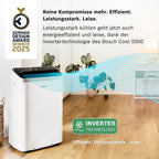 Bosch Cool 5000 Mobiles Klimagerät - 3-in-1 Klimaanlage, Luftentfeuchter, Ventilator - 3,4 kW für Räume bis zu 46 m² - Mit Auto-Modus, Silent-Modus Sleep-Modus