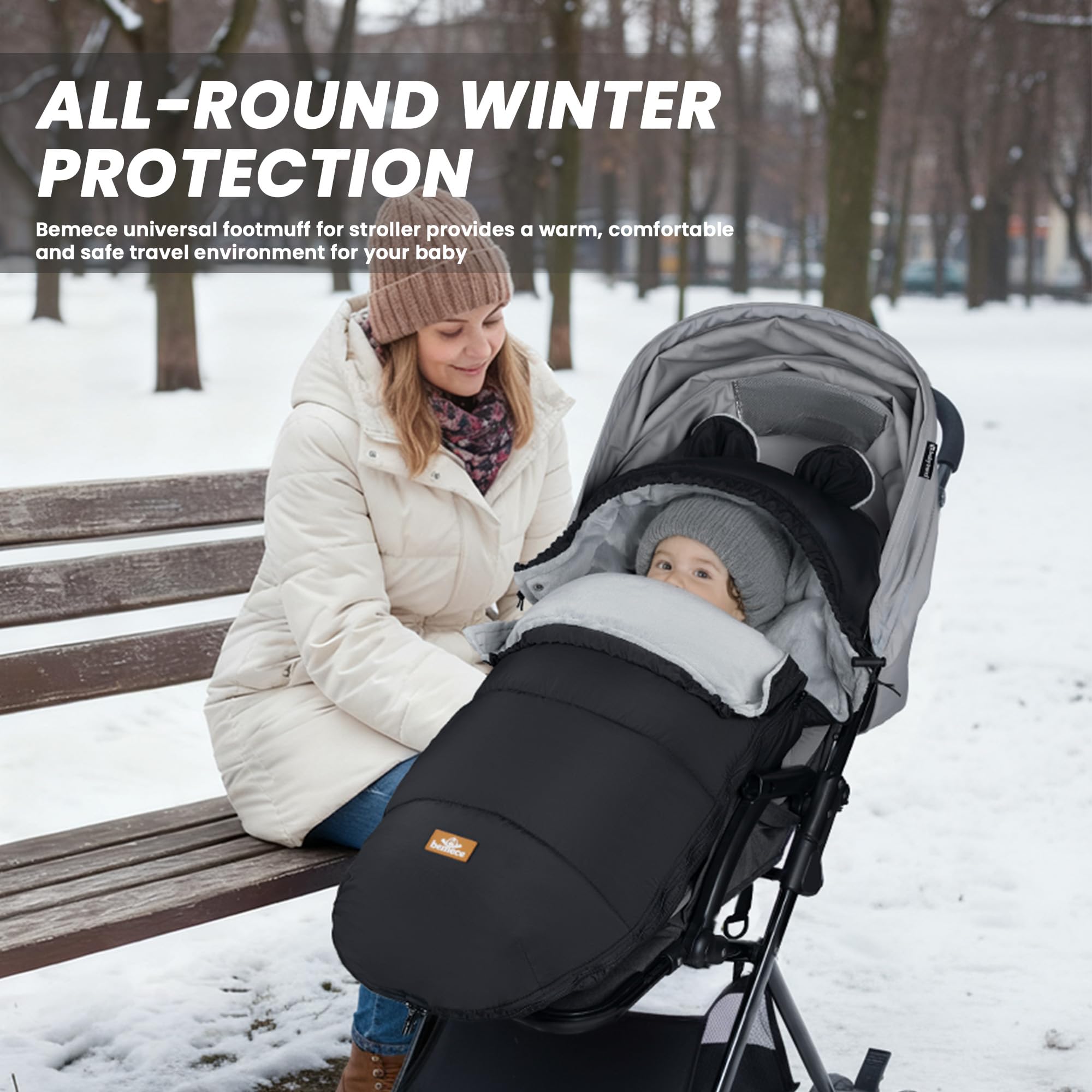 bemece Fußsack Kinderwagen Winter, Universal Fußsack Buggy mit Warmem & Bequemen Kristallvelours, Universal & Abnehmbar, Fusssack Kinderwagen Baby Winter für Buggys Kinderwagen - Schwarz
