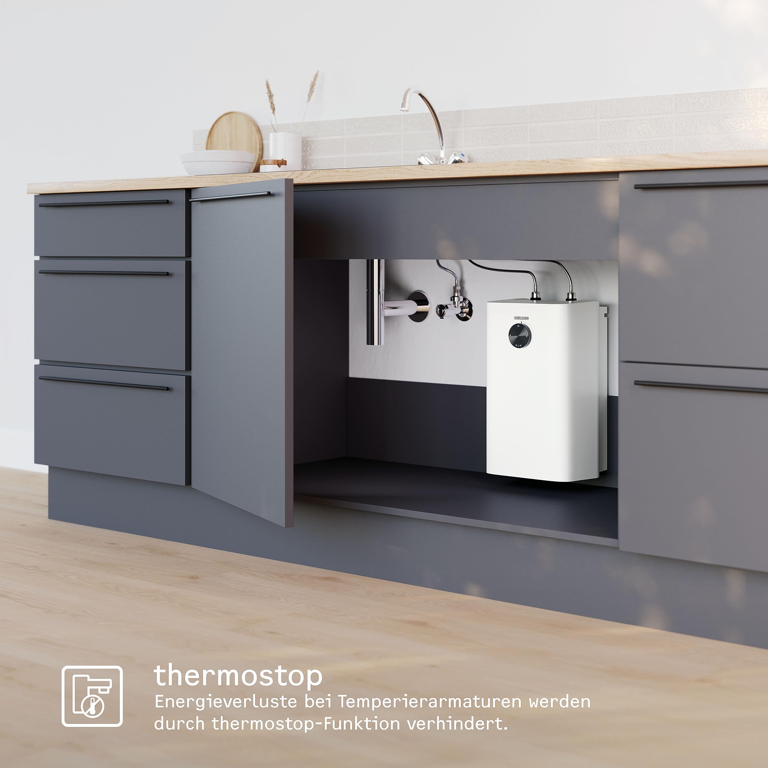 Neueste Generation STIEBEL ELTRON Boiler UFP 5 Trend mit thermostop-Funktion, sehr kompakt, Untertischboiler 5 Liter Niederdruck, mit Stecker 230V, 2 kW, Made in Germany, 204966