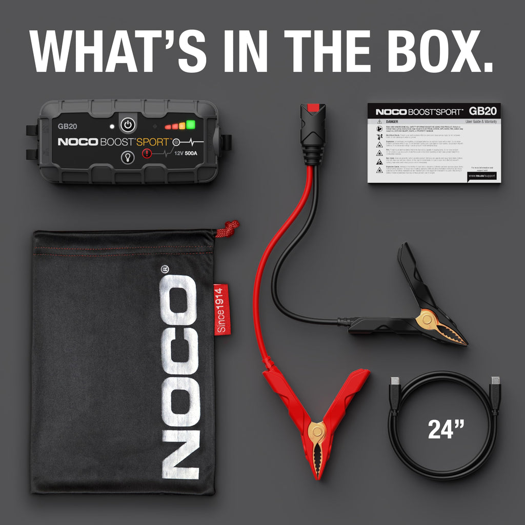 NOCO Boost GB20: 500A UltraSafe Starthilfe Powerbank – 12V Lithium-Starthilfegerät & Starterkabel – Tragbarer Booster für Benziner bis 4,0L