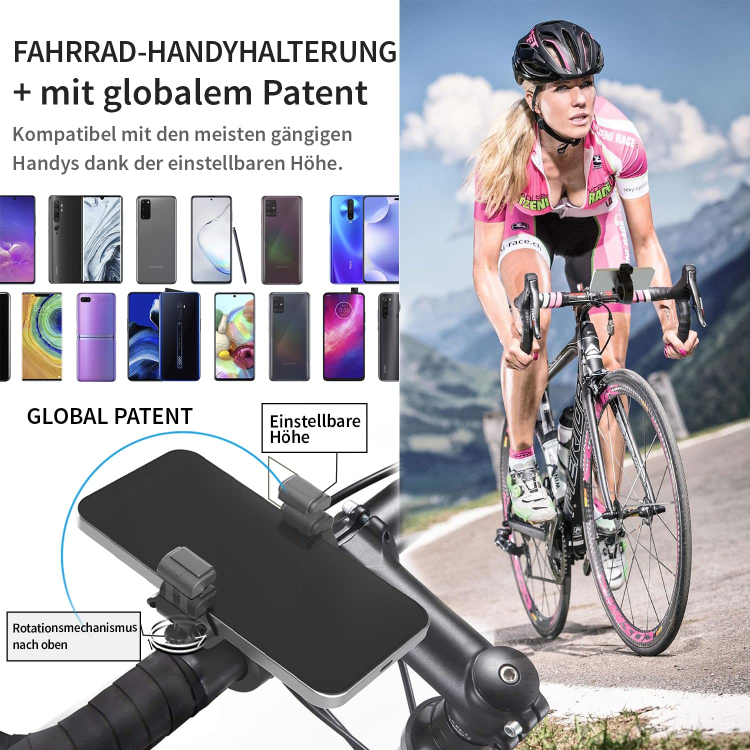UPPEL NEUESTE Handyhalterung Fahrrad um 360 ° Drehbarer Handyhalter Fahrrad Lenker Handyhalterung Motorrad für Phone 12 Pro Max, Galaxy S9, S1, Note 20 und mehr, 3,5–7in Handy – 2,1–3,5 in Breite