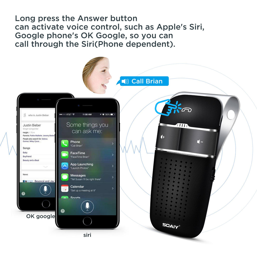 SOAIY S32 Auto Kfz Bluetooth V5.0 Freisprecheinrichtung Freisprechanlage Car-Kit für Sonnenblende Automatische Abschaltung und Aktivierung möglich Musik GPS Unterstützung mit Deutscher Sprachausgabe