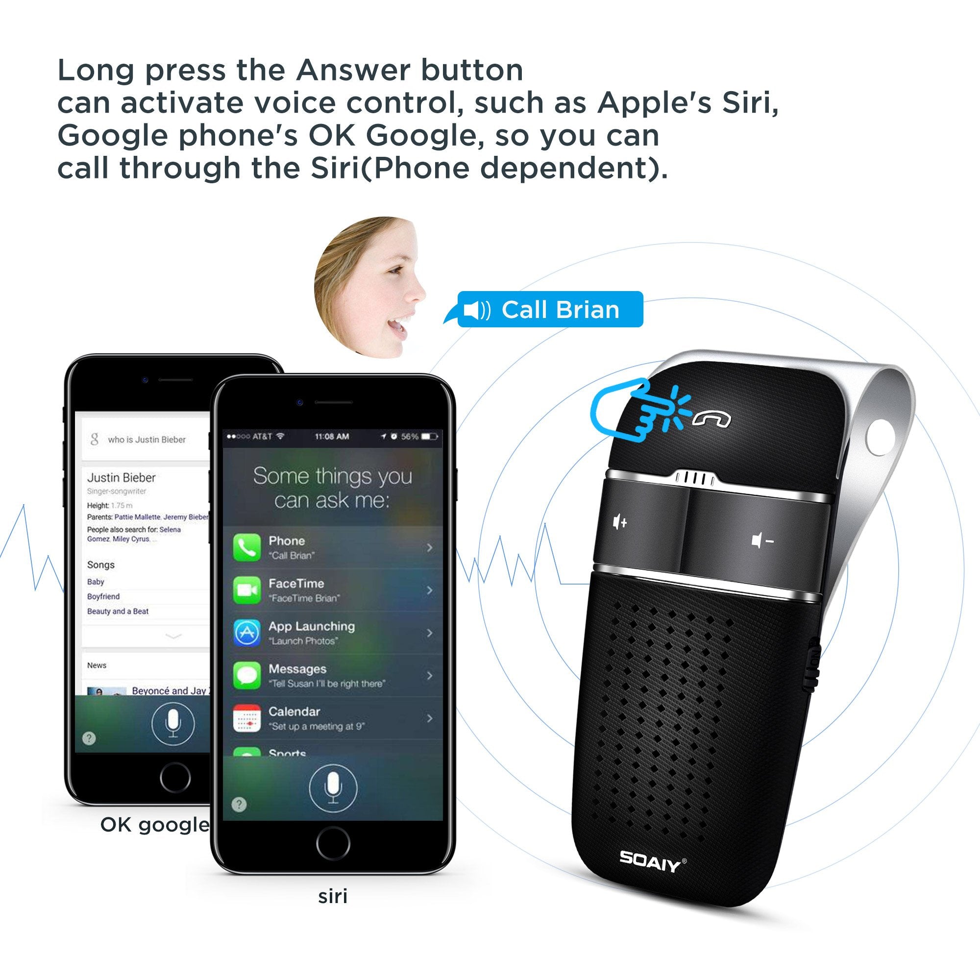 SOAIY S32 Auto Kfz Bluetooth V5.0 Freisprecheinrichtung Freisprechanlage Car-Kit für Sonnenblende Automatische Abschaltung und Aktivierung möglich Musik GPS Unterstützung mit Deutscher Sprachausgabe