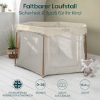 Tutti Bambini Laufstall Baby Faltbar - Baby Playpen mit 360°-Netzwänden, Schnellklappmechanismus, Reißverschlusstür, Bodenmatte & Tragetasche, 135 x 135 x 75 cm (Ecru)