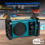 MEDION E66877 DAB+ Baustellenradio (Robustes Gehäuse, Spritzwassergeschützt (IP44), Bluetooth 5.0, PLL UKW Radio, LED-Arbeitslicht, Akku- und Netzbetrieb) blau