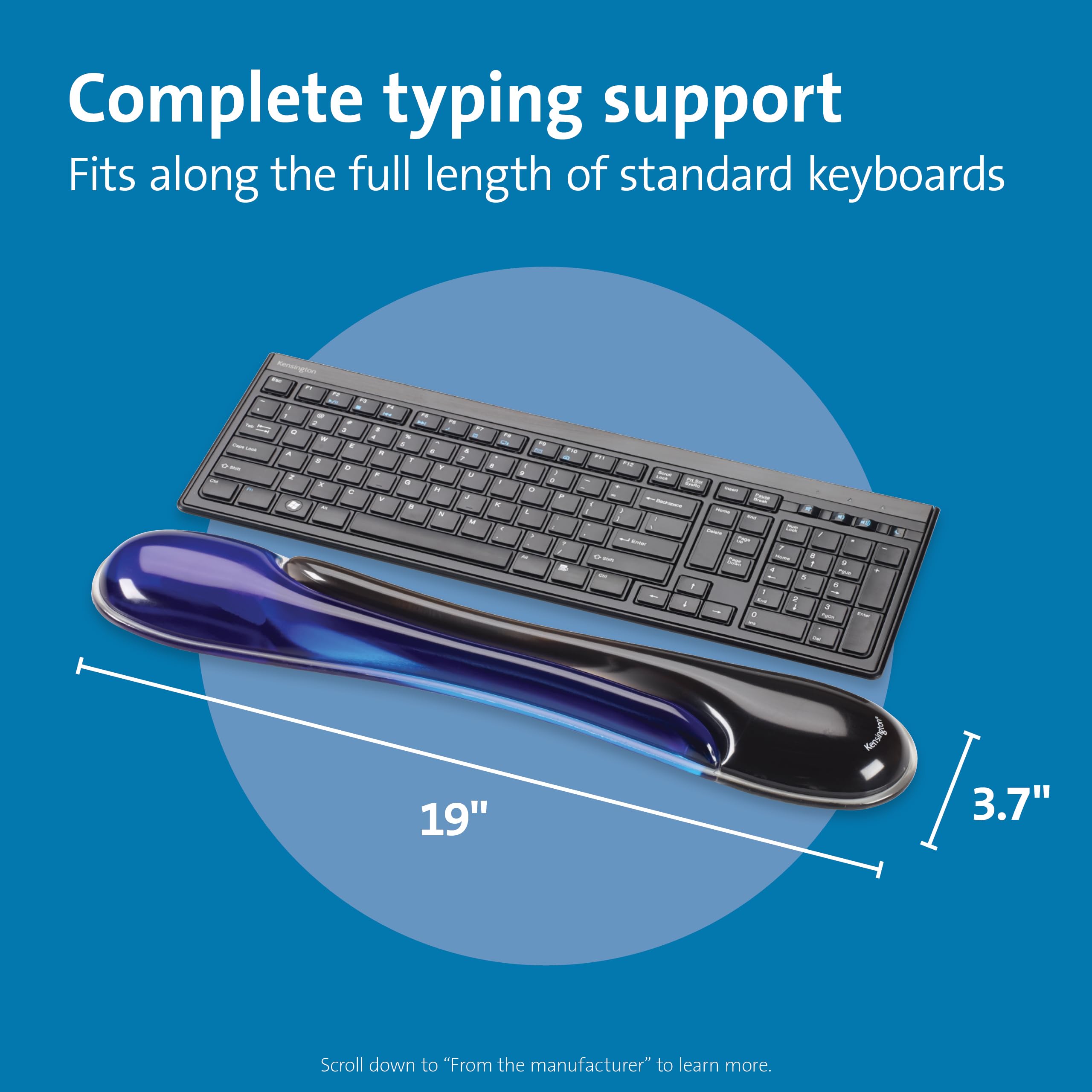Kensington ergonomische Duo Gel Tastatur Handgelenkauflage, 94 x 483 mm, Rutschfeste und bequeme Handgelenkshalterung, Kompatibel mit Standard-Tastaturen, Blau/Schwarz, 62397
