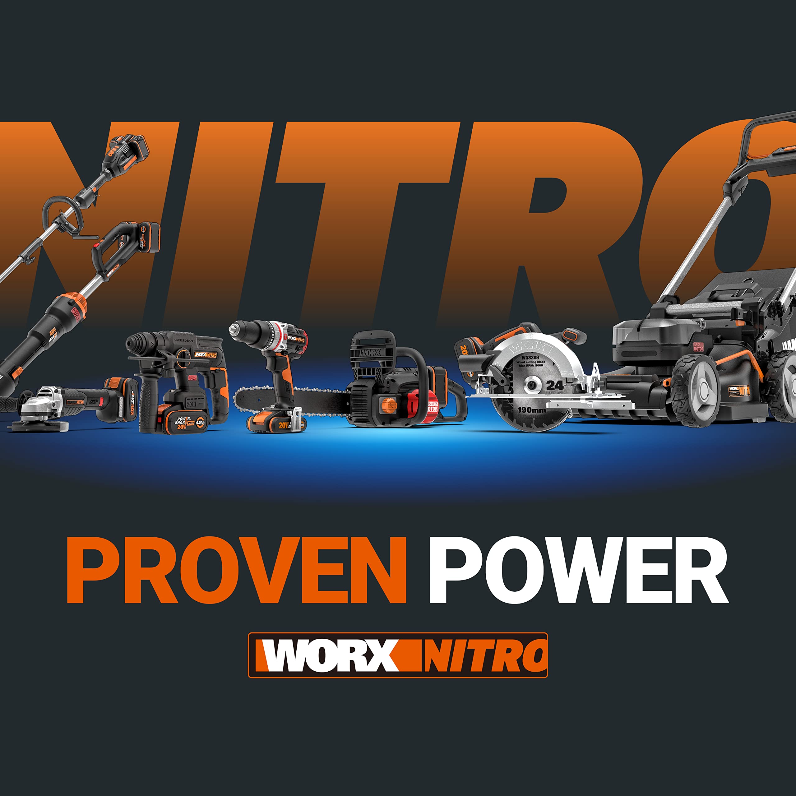 WORX NITRO WX352.4 Akku-Schlagbohrmaschine 20V, bürstenloser Motor, 60Nm, variable Drehzahlregelung, LED-Licht (inkl. 75 Stück Bits-Set, 2 Stk. 2,0Ah-PowerShare Akkus im Lieferumfang)