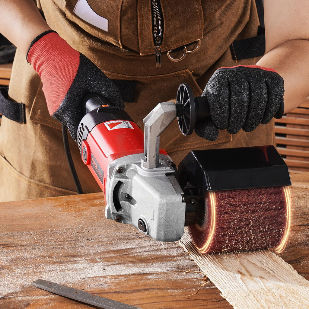 VEVOR Bürstenschleifer, 1200 W, 6-Gang variabler Drehzahlbereich (950-3200 U/min), Walzenschleifer, Schleifmaschine mit 4 Faserpolierrädern, Satiniermaschine für Edelstahl, Kunststoff, Holz