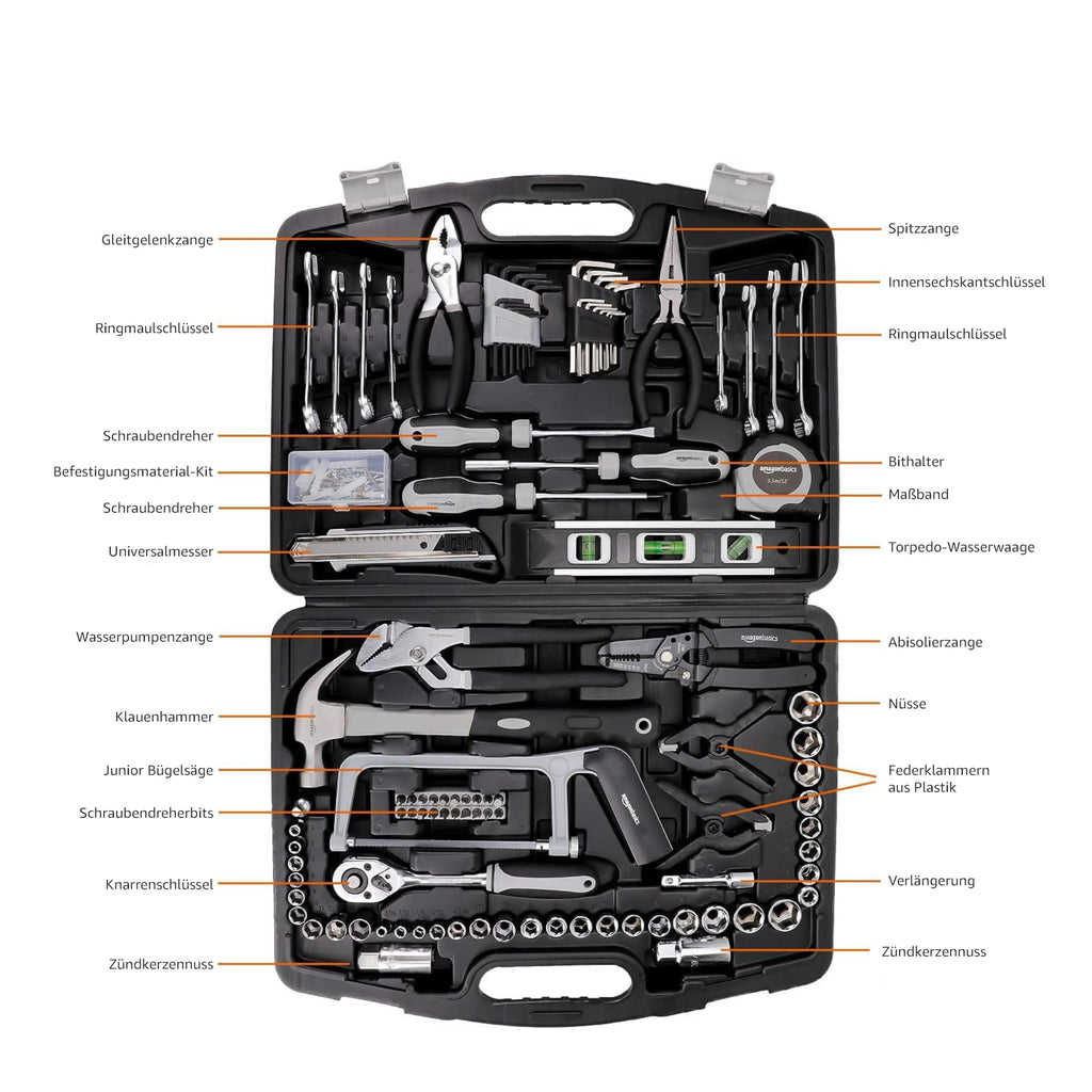 Amazon Basics Allgemeines Handwerkzeug-Set für den Haushalt, 173-teilig