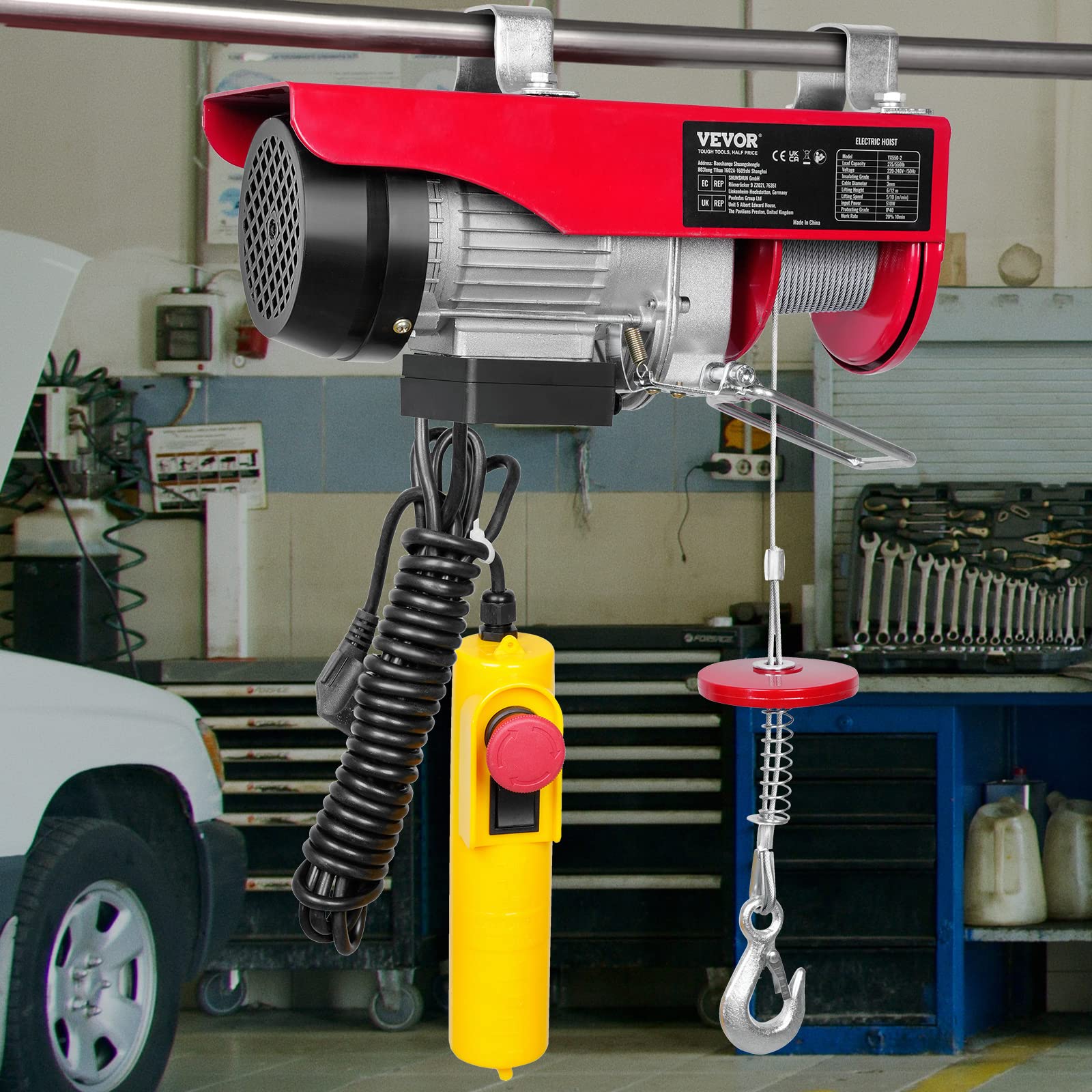 VEVOR elektrische Seilwinde 125kg bis 250kg Hubhöhe 12m Seilzug Motorwinde 510W Kupfermotor Flaschenzug 10m/min Hubgeschwindigkeit Hebezug mit kabelgebundener Fernbedienung Seilhebezug Kettenzug
