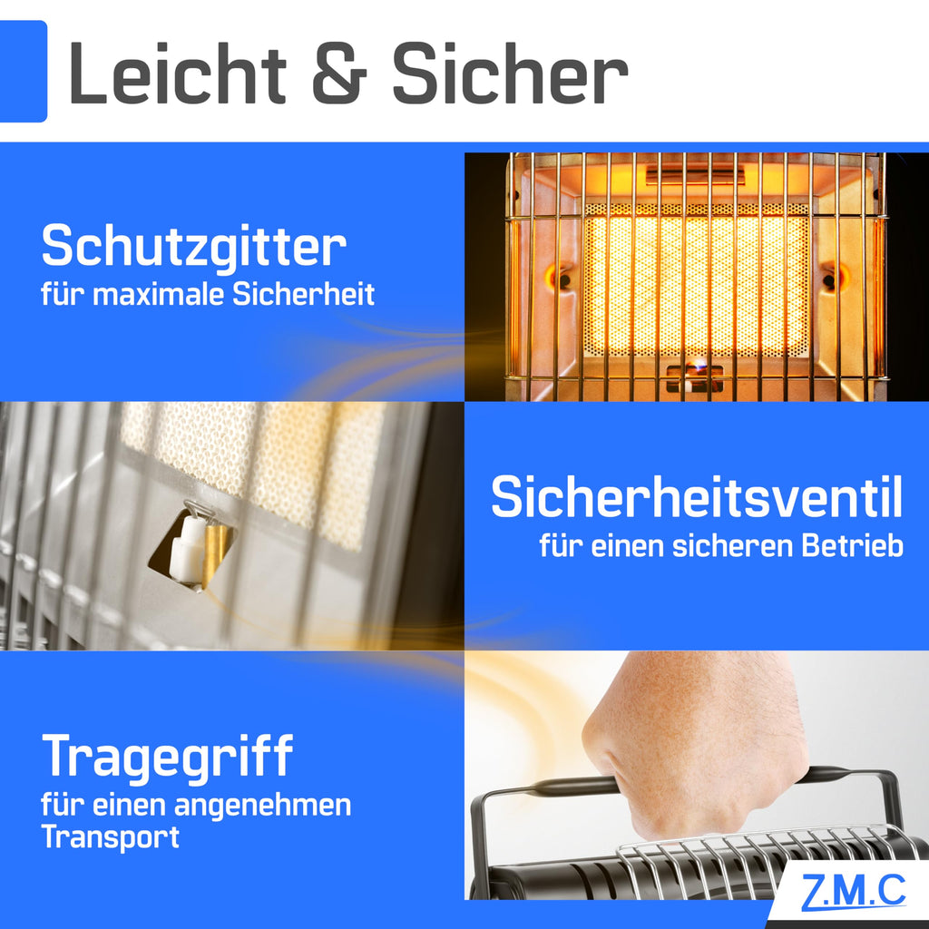 Z.M.C 2-in-1 Tragbare Gasheizung und Gaskocher + 16 Gaskartuschen 227g, multifunktionale Keramikheizung, Camping Heizung 1,7 kW, Gasheizer für Outdoor, Balkon, mobile Heizstrahler mit Piezozündung