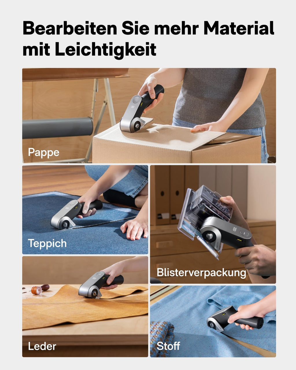 HOTO EdgeFlow Elektrisch Kartonschneider mit Titanklinge & LED-Display, Elektrische Schere, Selbstschleifend & Werkzeugloser Einfacher Klingenaustausch, Sicherheitsriegel für Karton, Teppich, Leder