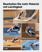 HOTO EdgeFlow Elektrisch Kartonschneider mit Titanklinge & LED-Display, Elektrische Schere, Selbstschleifend & Werkzeugloser Einfacher Klingenaustausch, Sicherheitsriegel für Karton, Teppich, Leder