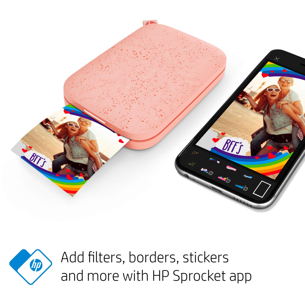 HP Sprocket 2x3 Sofortbilddrucker für Smartphones - Tragbarer, kabelloser Farbdrucker - Zink-Fotopapier mit Kleberückseite - Drucke von kompatiblen iOS- & Android-Geräten per Bluetooth-App - Rosa