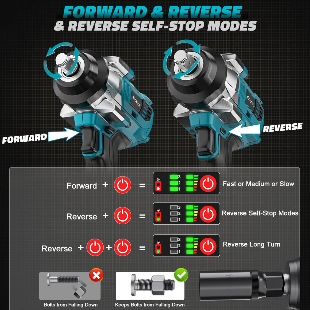 Ecarke 1400 Nm Akku-Schlagschrauber mit Nuss Set für Makita 18V Lithium-Akku, 2800RPM 1/2 Zoll Bürstenloser Schlagschraube mit LED-Licht 6 Stecknüsse für Autoreifen, Gerüstbau (Ohne akku)