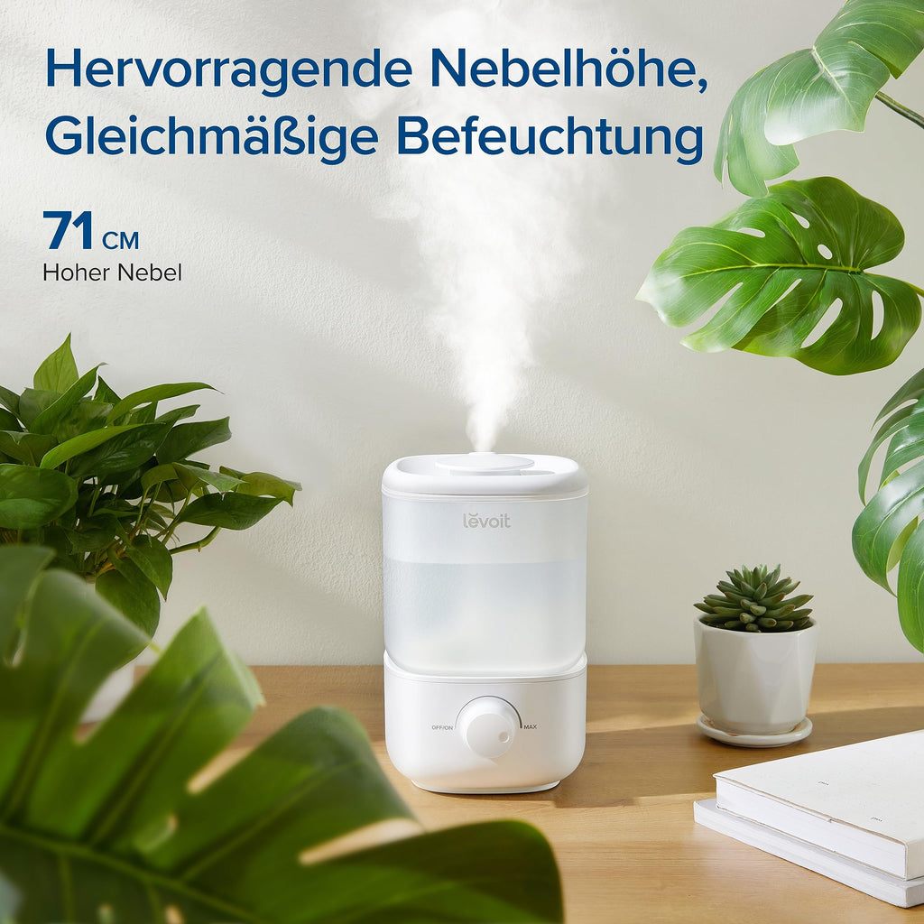 Levoit Top-Fill Luftbefeuchter, 23dB leise Humidifier für Schlafzimmer, Baby, bis 25H, Raumbefeuchter mit 360°Drehdüse für Kinderzimmer, Pflanzen, Auto Shut-off, 2,5 L, Weiß