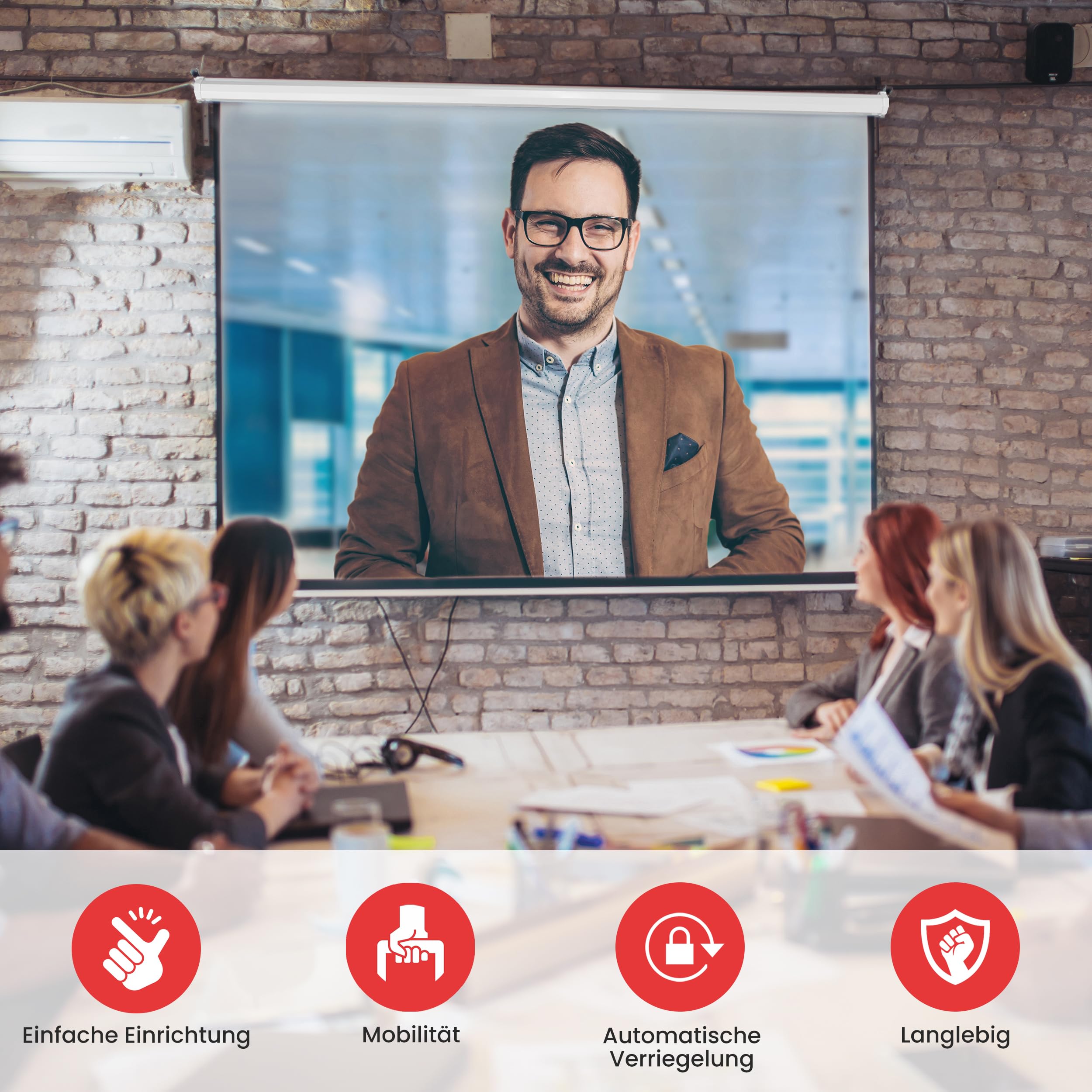 Pyle Beamer Rollo-Leinwand, 72 Zoll, 144x107 cm 4:3, Full-HD & 4K-kompatibel, Ausziehbar, Projektor- Leinwand für Wand/Decke, ideal für Heimkino & Präsentationen