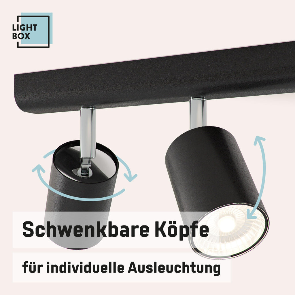 Lightbox Deckenlampe LED 6 flammig | Decken-Strahler mit schwenkbaren Spots | Lampe für Wohnzimmer, Küche oder Schlafzimmer (innen) | 6 x GU10 Fassung | aus Metall in Schwarz