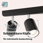 Lightbox Deckenlampe LED 6 flammig | Decken-Strahler mit schwenkbaren Spots | Lampe für Wohnzimmer, Küche oder Schlafzimmer (innen) | 6 x GU10 Fassung | aus Metall in Schwarz