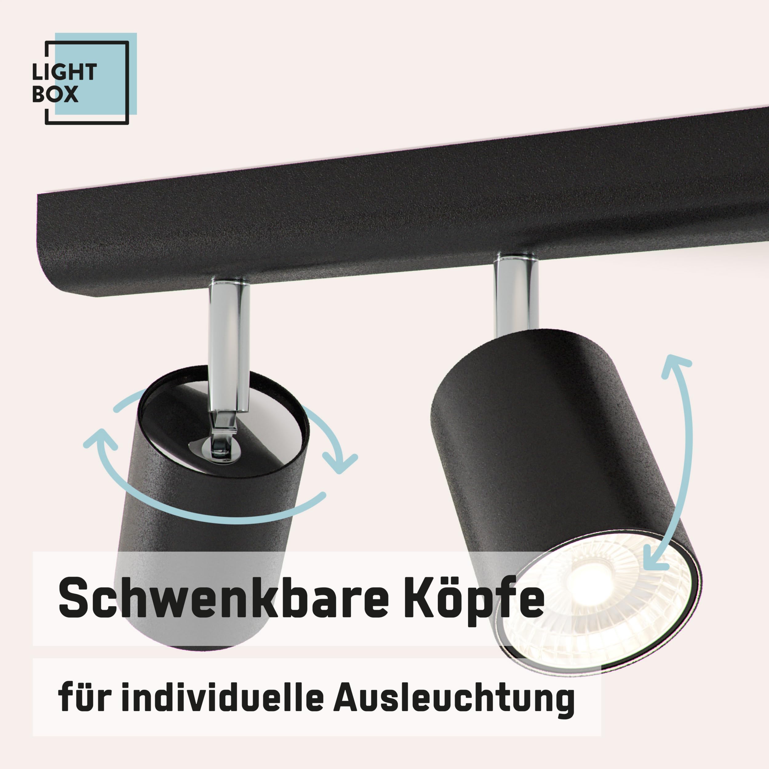 Lightbox Deckenlampe LED 6 flammig | Decken-Strahler mit schwenkbaren Spots | Lampe für Wohnzimmer, Küche oder Schlafzimmer (innen) | 6 x GU10 Fassung | aus Metall in Schwarz