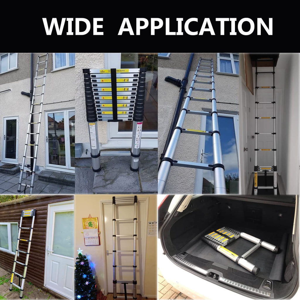 Vlio 3,8M Teleskopleiter, Mehrzweckleiter Aluminium, 150 kg/330 Pfund Belastbarkeit, Ausziehbar Aluleiter, Ausziehleiter Mehrzweckleiter für Dachboden/Kletterdach/Büronutzung/Baujob, Silber