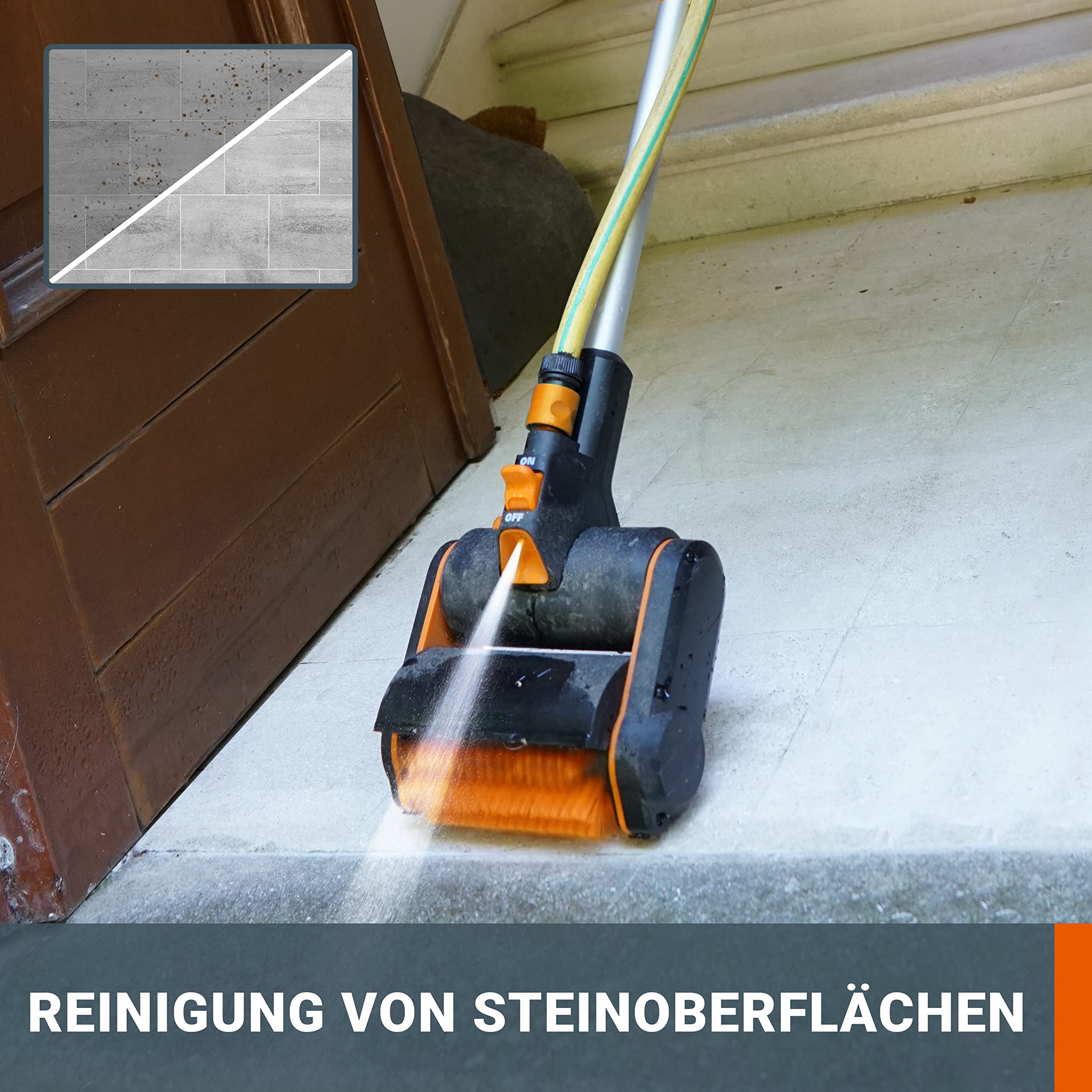 WORX WG441E.9 Akku-Multi-Bürste 20V -multifunktionale Oberflächenbürste für Stein-& Holfzflächenreinigung & Unkrautentfernung -integrierter Wasseranschluss -PowerShare kompatibel-ohne Akku & Ladegerät