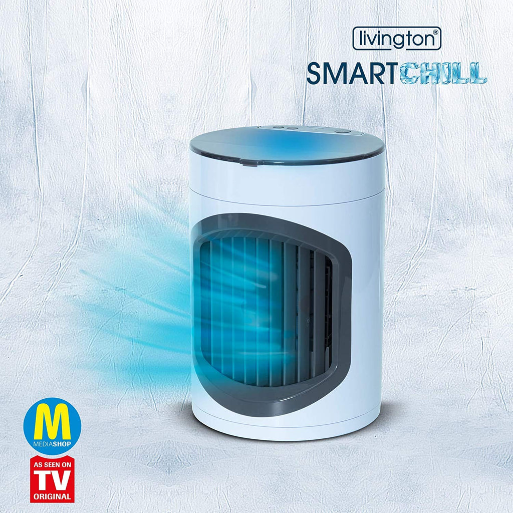 LIVINGTON SmartChill - Klimagerät mit Wasserkühlung - Tragbares Klimagerät mit 3 Stufen - kraftvoller Mini Luftkühler mit Tankvolumen für 12h Kühlung