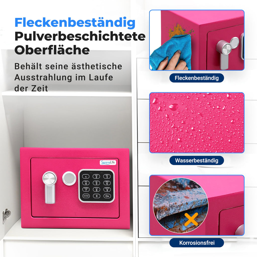 SereneLife Elektronischer Safe | robuster 23,1 x 17 cm Geldtresor | digitaler Touchpad-Schloss mit Code 2 Schlüsseln | kleiner Safe für Zuhause/Büro, sicheres Bargeld, Schmuck, Schusswaffen