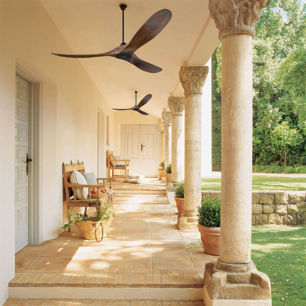 XSGDMN Deckenventilator, holz deckenventilator ohne beleuchtung, Deckenventilator mit Fernbedienung und leise Es kann in feuchter Umgebung verwendet werden (152cm/60'' Braun Deckenventilator)