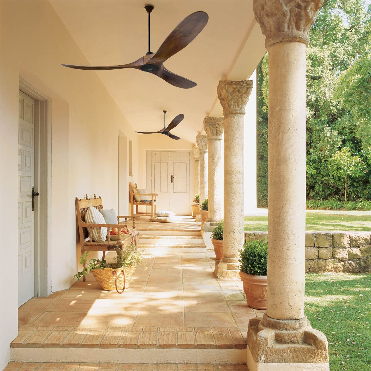 XSGDMN Deckenventilator, holz deckenventilator ohne beleuchtung, Deckenventilator mit Fernbedienung und leise Es kann in feuchter Umgebung verwendet werden (152cm/60'' Braun Deckenventilator)