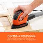 BLACK+DECKER 55W Kompakter elektrischer Deltaschleifer, mit Staubabsauganschluss und 15 Zubehörteilen, inklusive Schleifblättern, Detailschleifspitzen und einer Softtasche, BEW230BC-QS