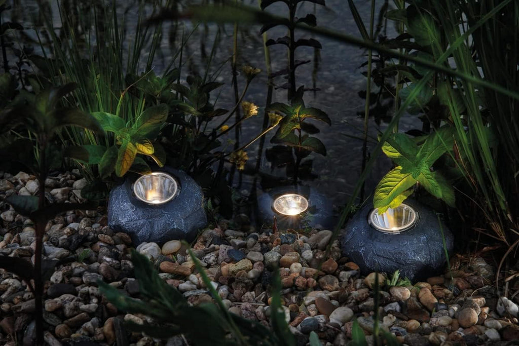 Pontec 87585 PondoStar LED Rocklight Set 3 - schwarzes, attraktives Felsleuchten-Set in zeitloser Schieferoptik / Unterwasserbeleuchtung