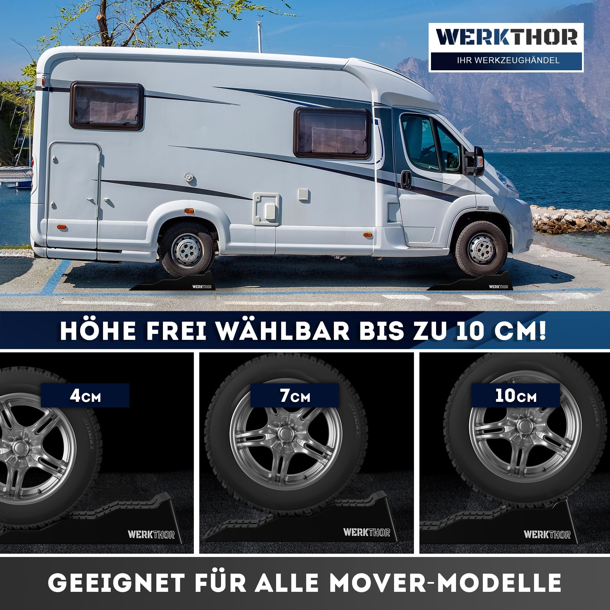 WERKTHOR Auffahrkeile für Wohnmobil - [2er Set] Hochbelastbare Auffahrkeile für maximalen Halt [<5t] - Auffahrkeile für Wohnwagen Wohnmobil & Anhänger - Keile für jeden Untergrund